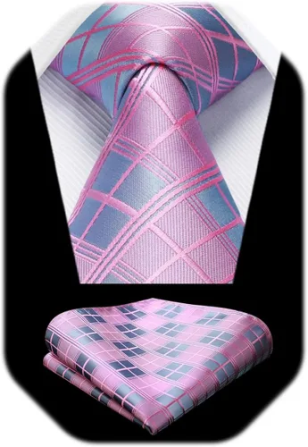 Miniatura 228 de HISDERN Conjunto de corbata a cuadros a cuadros pañuelo tejido clásico formal para hombre corbata y bolsillo cuadrado