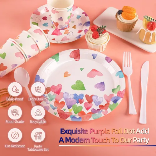 Miniatura 3 de Platos y Servilletas de San Valentín - 168 PIEZAS Platos de Corazón Desechables Juegos de Vajilla para Fiestas Suministros para Fiestas de San