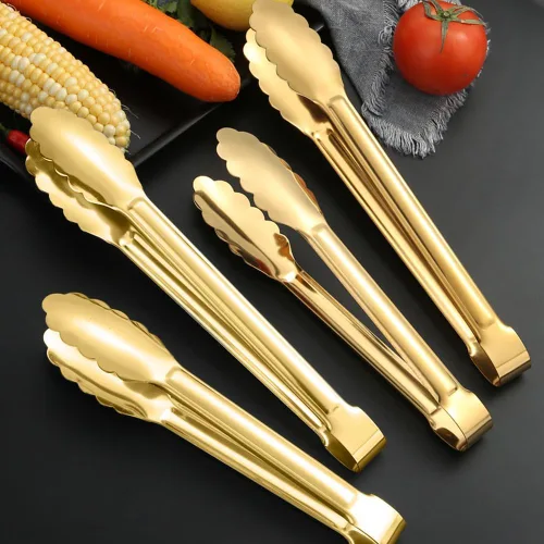 Miniatura 3 de 4 pinzas doradas para servir, utensilios de servir de acero inoxidable de 9 pulgadas, para ensaladas, bufé, aperitivos, postres, para fiestas