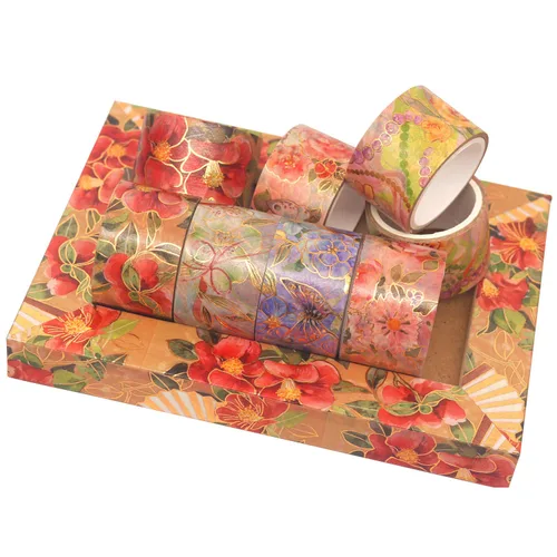 Miniatura 8 de YUBBAEX Blooming Washi - Juego de cintas adhesivas con lámina dorada, peonía ancha decorativa para artes, manualidades, suministros de diario