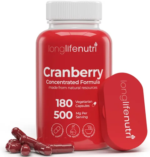 LongLifeNutri Extracto de arándano con vitamina C y E, fórmula concentrada pura, 500 mg por porción, 180 cápsulas vegetarianas, salud del tracto