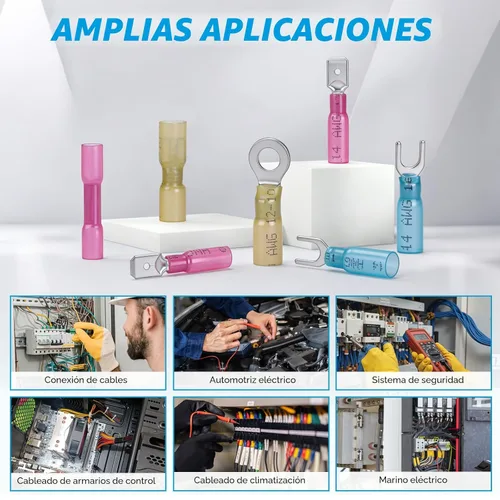 Miniatura 8 de TICONN 250 conectores de alambre termocontraíble, kit de terminales eléctricos marinos impermeables para automoción, surtido de conectores