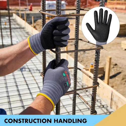 Miniatura 5 de KAYGO MicroFoam - Guantes de trabajo con revestimiento de nitrilo, 12 pares KG19N de nailon de punto sin costuras, micropuntos para un mejor agarre