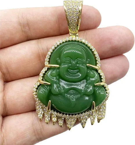Miniatura 2 de Collar con colgante de jade verde con diseño de buda sonriente y sonriente de jade hecho a mano de 0.118in 23.6in