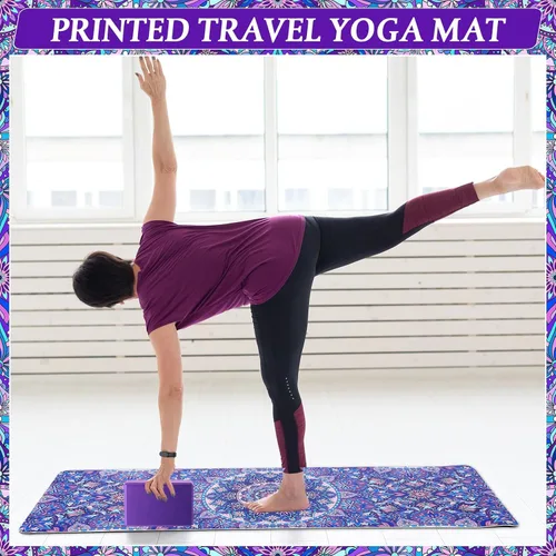 Miniatura 5 de Tinideya 3 Pcs Yoga Mat Yoga Block 6 MM Thick Yogas Mat Non Slip with Carrying Strap Travel Mats for Exercise, Fitness, Pilates, Floor Workouts