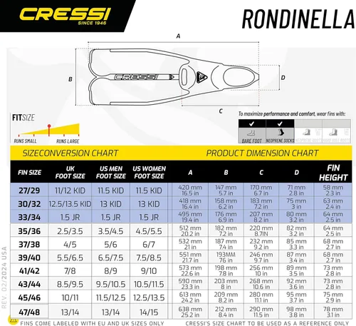 Miniatura 5 de Cressi - Aletas de esnórquel para adultos con bolsillo para pie completo, buen empuje, aleta ligera, Rondinella: Diseñadas y fabricadas en Italia