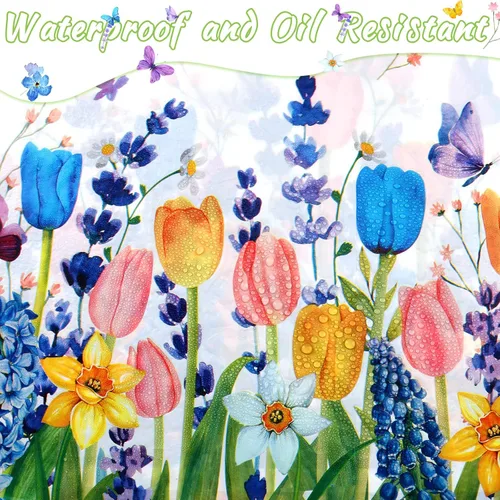 Miniatura 4 de 3 manteles florales desechables de plástico, mantel rectangular de tulipán lavanda, mantel de primavera y verano para mesa rectangular, hogar