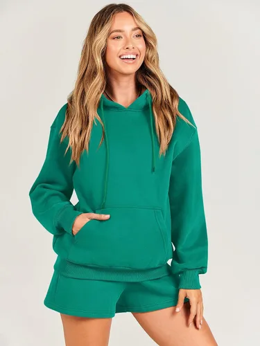 Miniatura 2 de ANRABESS Conjunto de 2 piezas para mujer, sudadera corta con cordón y capucha de gran tamaño, conjunto a juego