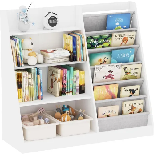 Miniatura 12 de Estantería de 4 niveles para niños de madera, estantería de cinco capas para libros de niños, estante de almacenamiento para bebés y niños pequeños