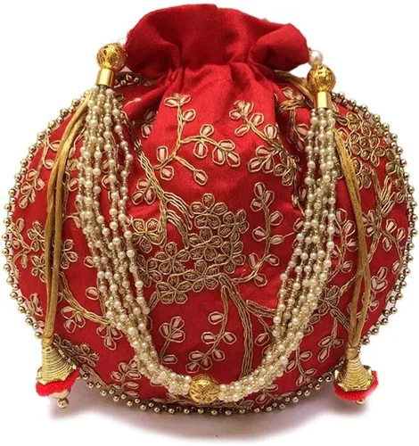 Miniatura 5 de Bolso de mano con diseño étnico indio bordado de seda para mujer, diseño de perlas Batwa