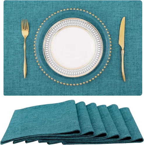 Miniatura 34 de homing - Juego de 4 manteles individuales de algodón y lino, manteles de tela lavables para mesa de comedor de estilo rústico para interiores y Negro