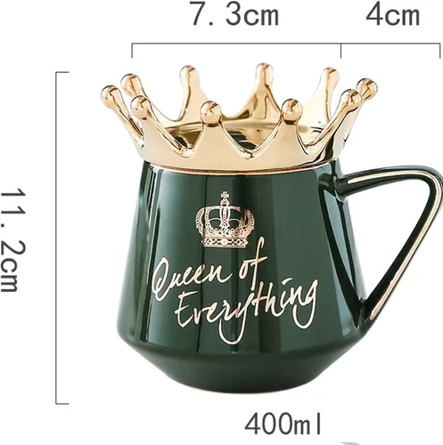 Miniatura 4 de Arawat Queen of Everything - Taza con tapa, taza negra dulce con corona de café, taza de 12 onzas, regalo con cuchara y posavasos, taza de té