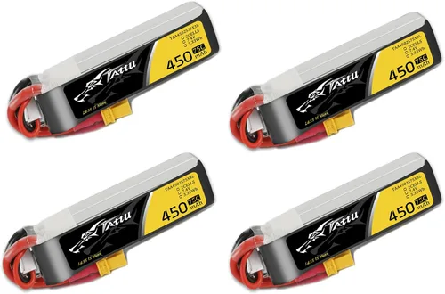 Tattu Paquete de 4 baterías LiPo de 450mAh 7.4V 75C 2S con enchufe XT30, tamaño largo para marco H y BETAFPV 2S Whoop