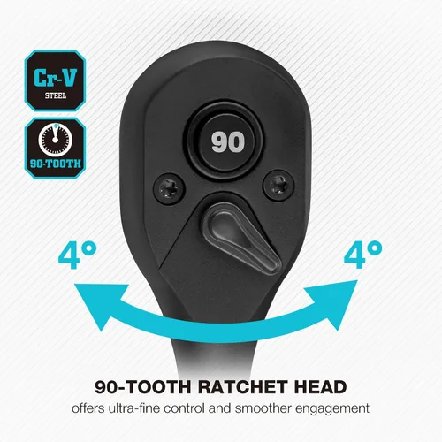Miniatura 3 de DURATECH Trinquete de accionamiento de 1/2 pulgada, llave de trinquete de liberación rápida de 90 dientes, reversible, hecho en Cr-V, columpio