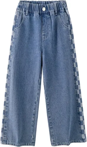 Miniatura 5 de Rolanko Pantalones vaqueros para niñas, cintura elástica, pierna ancha, pantalones holgados para niños, ropa para niños de 4 a 14 años