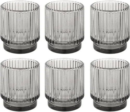 Koyal Wholesale Portavelas votivas de vidrio acanalado gris claro a granel, paquete de 6 portavelas acanalado gris claro, portavelas votivas grandes