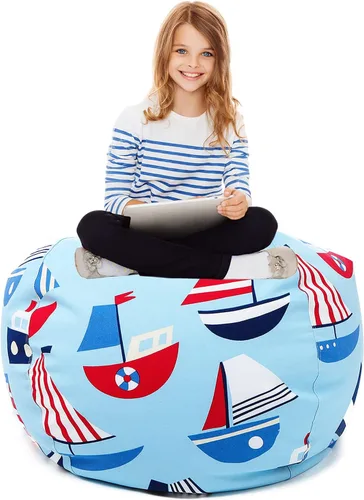 Funda para puf de almacenamiento de animales de peluche para niños y niñas, organizador de almacenamiento de juguetes extra grande, puf sin relleno