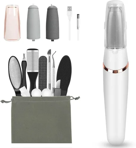 Miniatura 10 de Haootadiy - Quitadores eléctricos de callos para pies, kits de pedicura para eliminar callos de pies eléctricos recargables con 12 en 1, elimina