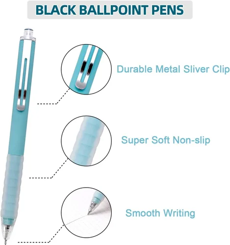 Miniatura 2 de Linbsunne Bolígrafos de punta media de 0.039 in de tinta negra con agarre súper suave para hombres y mujeres, bolígrafos retráctiles de oficina 12