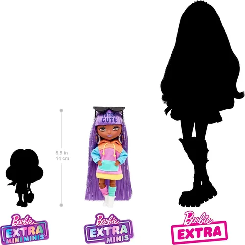 Miniatura 3 de Barbie Extra Minis - Muñeca y accesorios con cabello rubio con vestido brillante y encogedor peludo, 5.5 pulgadas