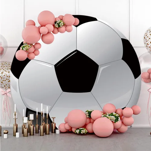 Miniatura 3 de Leyiyi 0,9 x 0,9 m Telón de Fondo Redondo de Fútbol Negro y Blanco, Telón de Fondo Redondo para Deportes, Fondo Temático de Fútbol para Fiesta