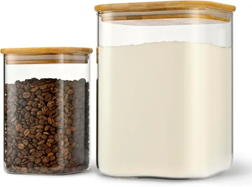 Miniatura 10 de D2scrma Recipientes herméticos cuadrados para especias de 5 onzas con tapa de bambú, juego de 12 con etiquetas negras, frasco apilable para especias