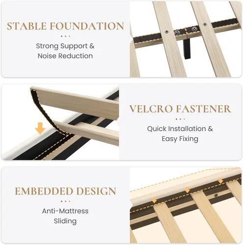 Miniatura 5 de SHA CERLIN Base de cama tamaño King con cabecera ajustable, plataforma tapizada de piel sintética con listones de madera, base de colchón estable
