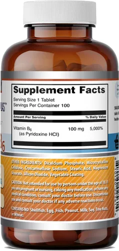 Miniatura 5 de Amazing Formulas Vitamina B6 piridoxina 100 mg 100 tabletas Suplemento Sin OMG Sin gluten Fabricado en Estados Unidos
