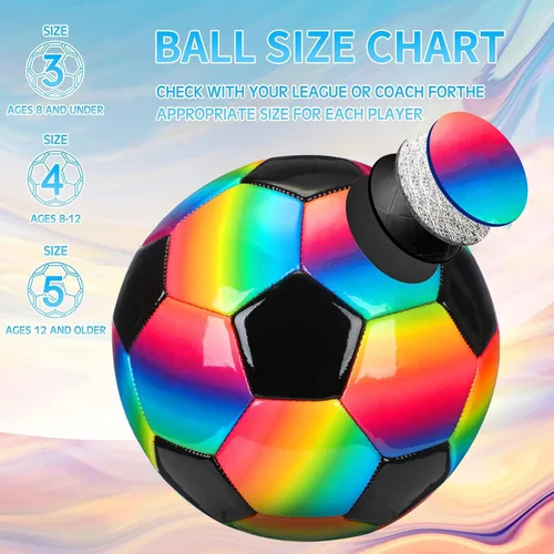 Miniatura 3 de Retisee Balón de fútbol de arcoíris con inflador, tamaño oficial, para interiores y exteriores, suave, inflable, para niños, adolescentes y adultos
