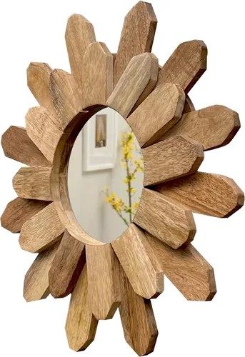 Miniatura 13 de Bedding Craft Espejo rústico redondo de madera con diseño de rayos de sol, de 18 pulgadas con acabado quemado – Accesorio bohemio para dormitorio