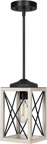 Miniatura 9 de DEWENWILS Lámpara colgante de granja, lámpara colgante de metal con acabado de grano de madera, tubos ajustables de 48 pulgadas para techo plano