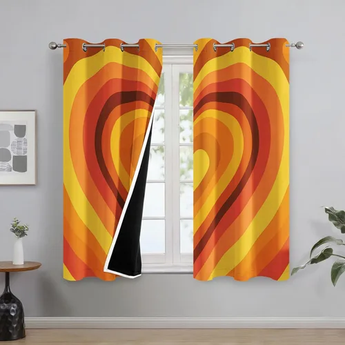 Miniatura 4 de Groovy Heart Curtains for Living Room 84 Inch Length, 60S 70S Retro Blackout Curtains Bedroom Decor, Hippie Orange Aesthetic Grommet Thermal Black