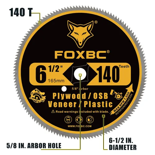 Miniatura 3 de FOXBC Hoja de sierra circular de 6-1/2 pulgadas con 140 dientes para cortar madera contrachapada, OSB, plástico y madera de chapa con mandril