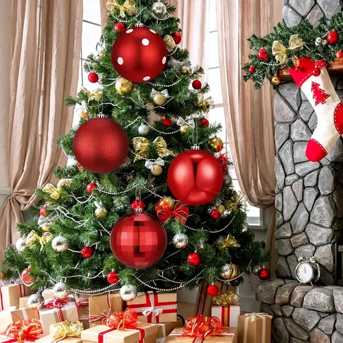 Miniatura 4 de Tigeen 4 adornos de bola de Navidad rojos grandes de 6 pulgadas, adornos colgantes de Navidad extra grandes de 5.906 in con purpurina para invierno