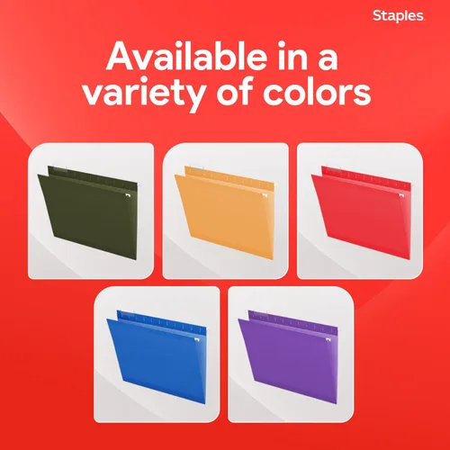 Miniatura 8 de Staples Carpetas colgantes para archivos, tamaño carta, pestañas de corte de 1/5, verde estándar, incluye pestañas e insertos de papel, paquete