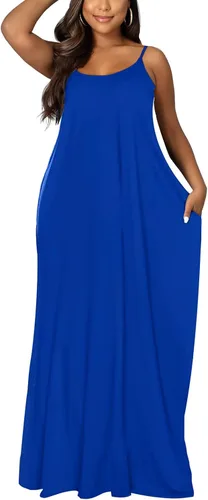 Miniatura 3 de OFEEFAN - Maxivestido de verano para mujer, diseño con tirantes delgados y bolsillos.