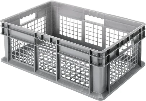 Akro-Mils 37608 - Contenedor de pared recto de plástico con lados de malla y base de malla, (24 x 16 x 8 pulgadas), gris, (paquete de 4)