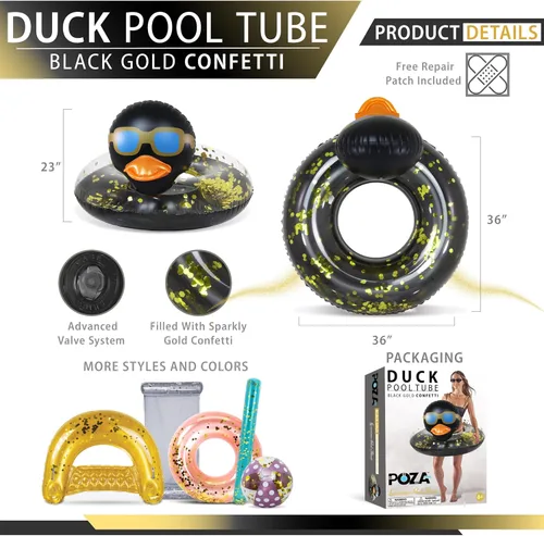 Miniatura 2 de POZA Flotador inflable de pato para piscina: vinilo resistente a los rayos UV, confeti de pato para piscina, flotador de piscina de animales, anillo