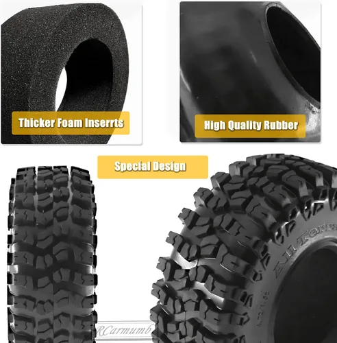 Miniatura 6 de 2.2 Pulgadas Beadlock Wheel Rim & Wheel Tires para SCX10 Capra/AMG 6x6/TRX4/Red cat Gen8 Red cat Everest Gen7 Pro RC Scale Crawler Truck, Neumáticos