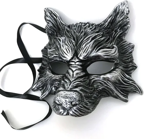 Miniatura 4 de MasqStudio Máscara de lobo negro, máscara de lobo blanco, máscara de lobos para mascarada, disfraz de Halloween, cosplay, fiesta