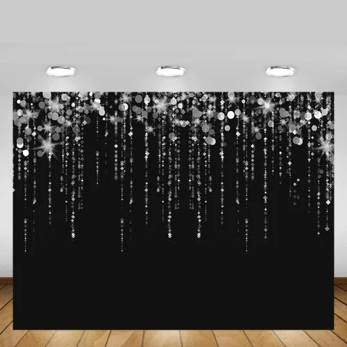 Miniatura 5 de MEHOFOND Fondo de fotos negro y plateado con purpurina Bokeh gris brillante para adultos, decoraciones de fiesta de feliz cumpleaños, pancartas