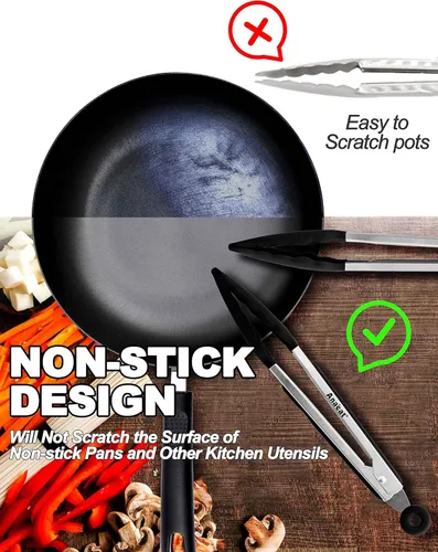 Miniatura 3 de Anaeat Pinza de bloqueo de silicona antiadherente - Pinza de cocina de acero inoxidable de 7" mini con puntas de silicona antideslizantes y agarre 1