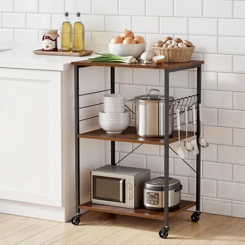 Miniatura 8 de VEVOR Carrito de cocina utilitario de 3 niveles y 23.7 pulgadas, soporte para microondas, estante de almacenamiento resistente, carrito de servicio