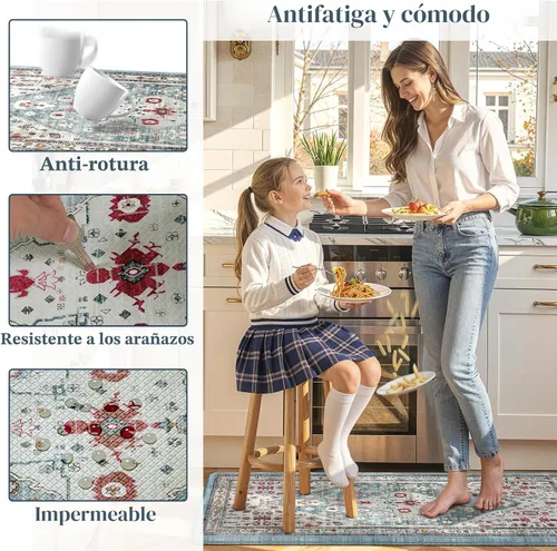 Miniatura 6 de Collive Alfombras y Tapetes Boho para Cocina 2 PIEZAS Alfombra Antifatiga Acolchada, Juego de 2 Alfombras de Cocina Impermeables Antideslizantes