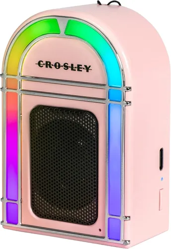Miniatura 8 de Crosley CR3046A-PI Mini Jukebox Altavoz Bluetooth portátil con luces LED y micrófono, rosa Rosado