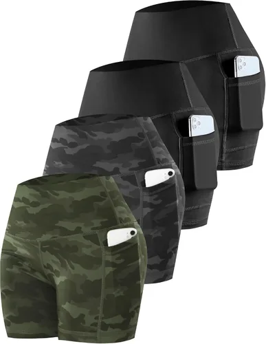 Miniatura 13 de CHRLEISURE - Pantalones cortos de ciclismo para mujer con bolsillos de licra, cintura alta, con control de abdomen para entrenamiento, yoga