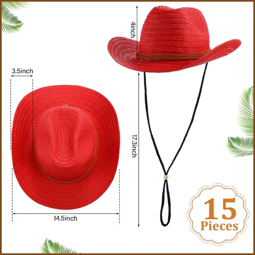 Miniatura 2 de Suhine 15 sombreros de vaquero de paja para hombres y mujeres, coloridos sombreros de fiesta occidental a granel, protección solar a granel, vaquera