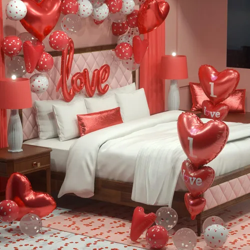 Miniatura 7 de Kit de globos para el día de San Valentín, globos con texto en inglés "I Love You", globos de corazón blanco y rojo, pétalos de rosa para el día