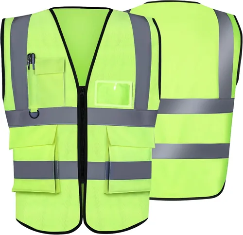 XPCARE Chalecos de seguridad reflectantes para mujeres y hombres, chaleco de seguridad de alta visibilidad con bolsillos y cremallera frontal para