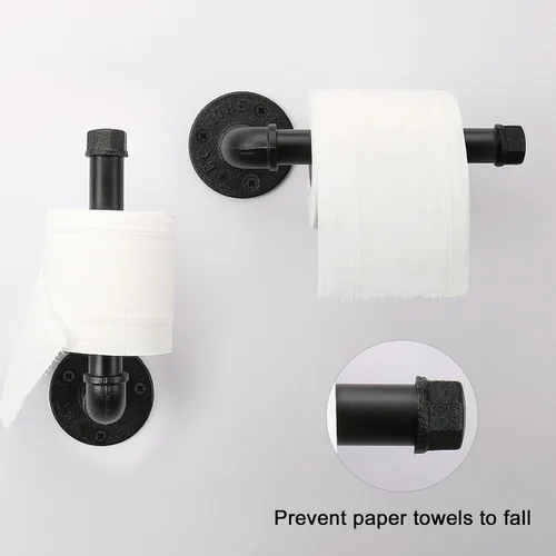 Miniatura 2 de Soporte de papel higiénico de tubo industrial, resistente, de hierro rústico vintage, estilo granja, rollo de papel para montaje en pared, toalleros